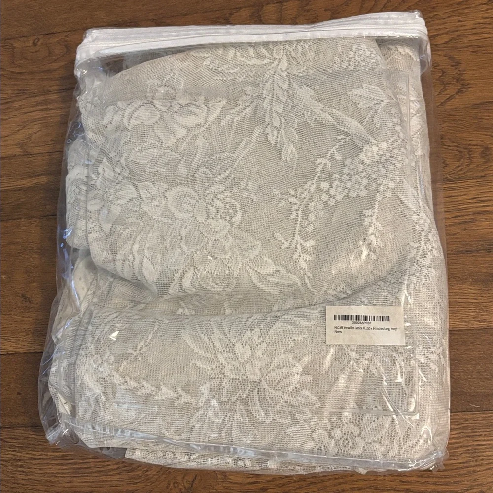 HLC.ME Versailles Lattice Flocked Window Curtain Grommet Panels, Set of 2, Ivory